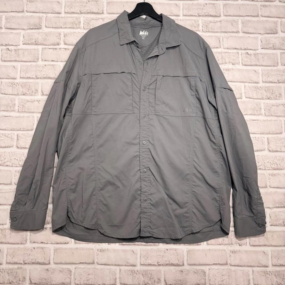 REI Nylon Button Down‎ Shirt Men's Size XL Camping Fishing Hiking Grey